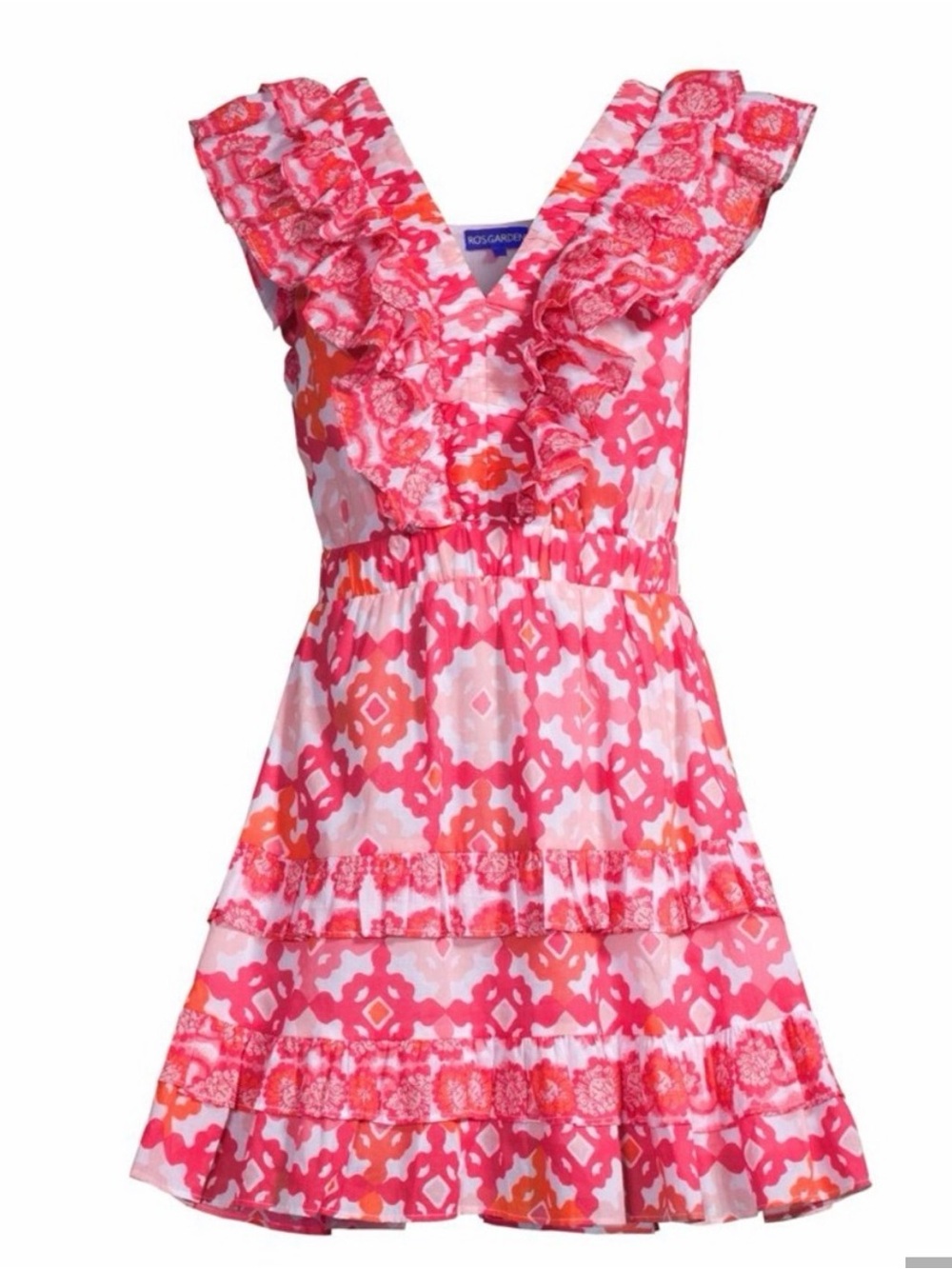 Anthropologie Ro’s Garden Dante Ruffle Tiered Dress in Pink and Orange SZ Large
